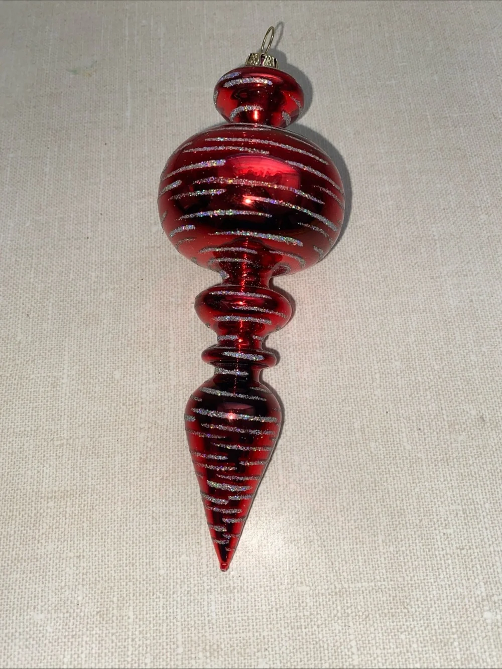 Vintage‎ Red Glitter Accents Glass Christmas Ornament